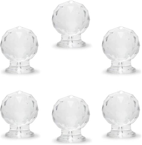 MroMax 6Pcs Tiny Pull Handle Round Diamond Acrylic Knob Self 